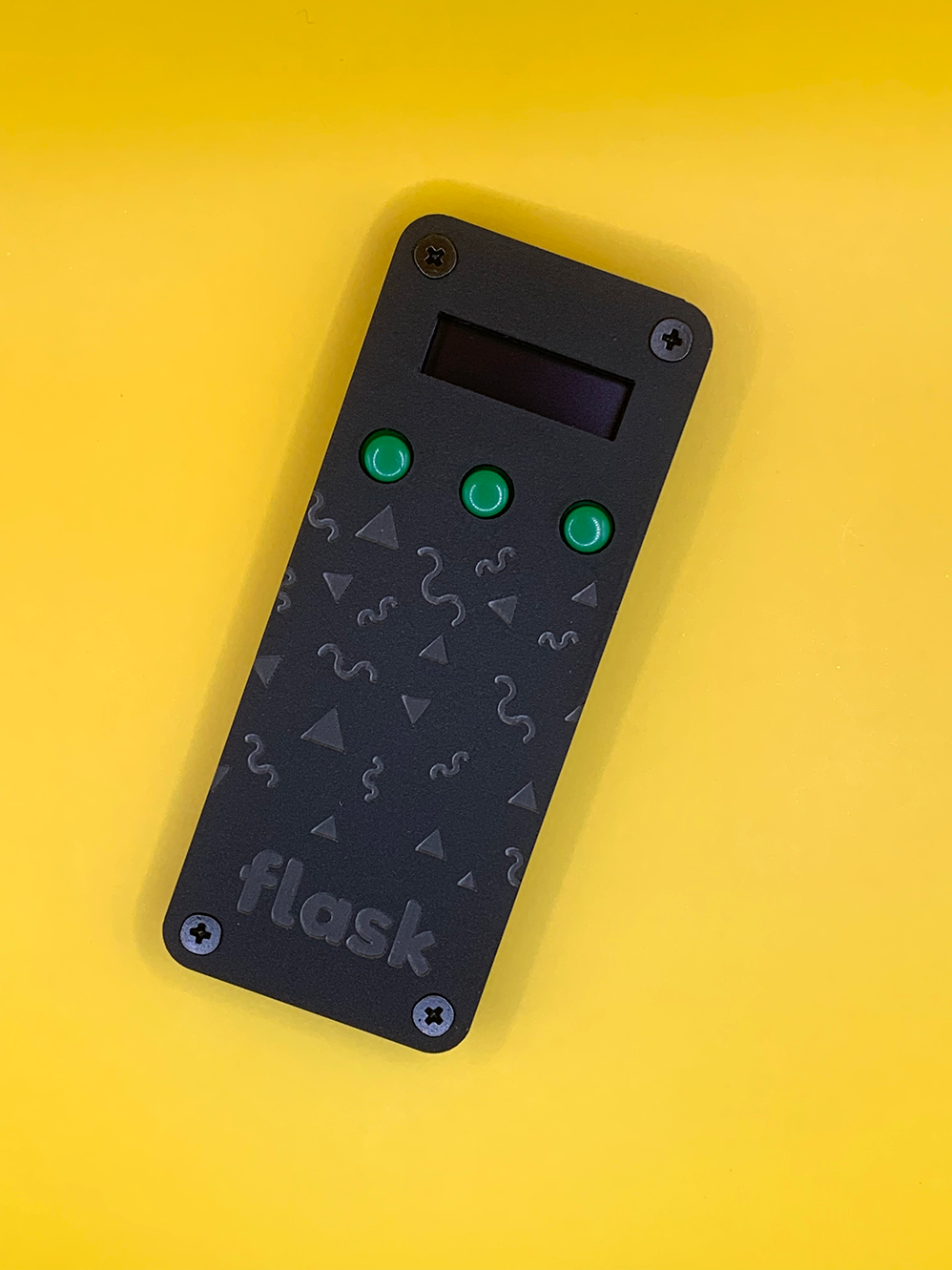 Black 90s Design Flask with Green Buttons