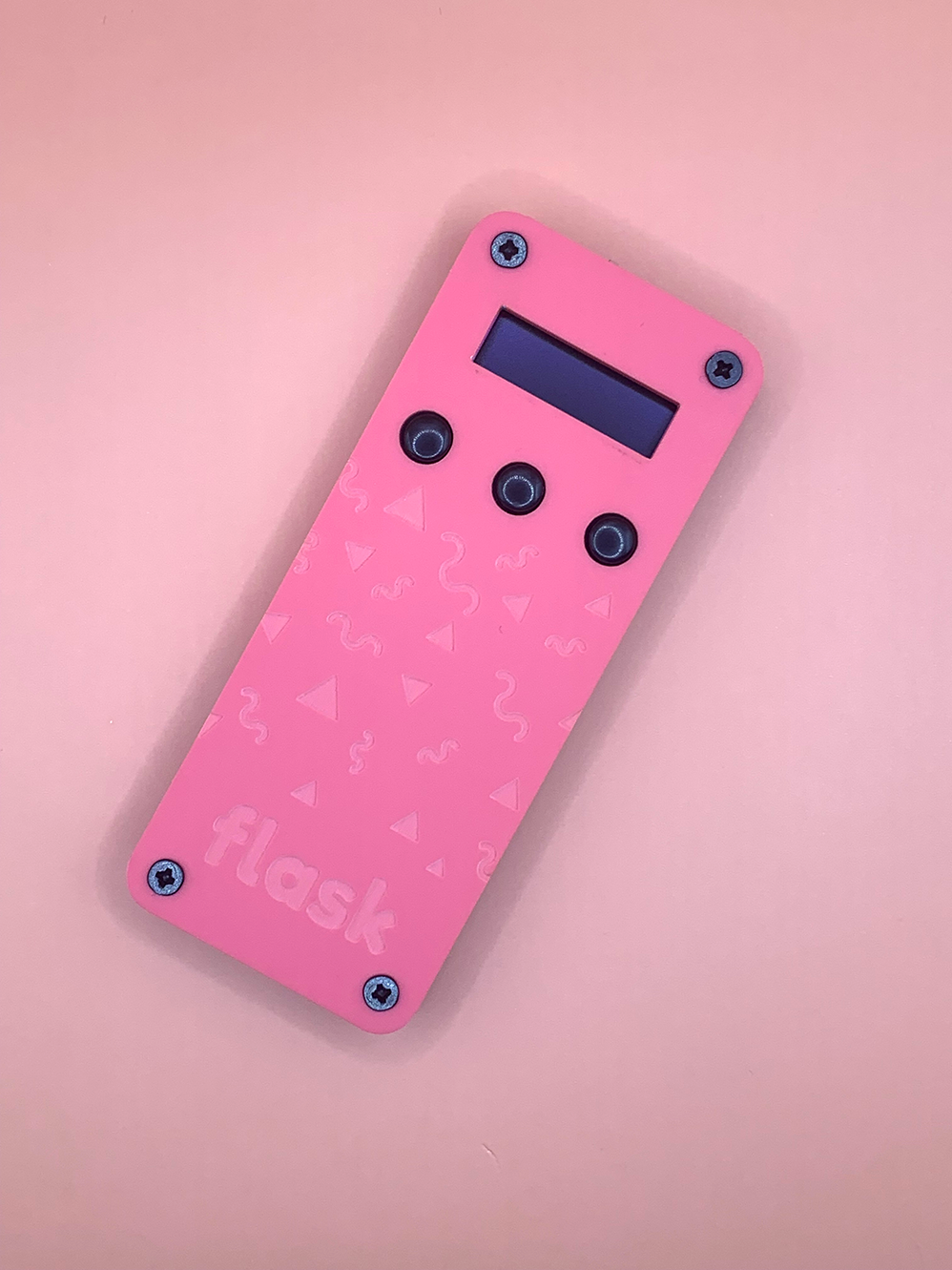 Pastel Red 90s Design Flask with Black Buttons