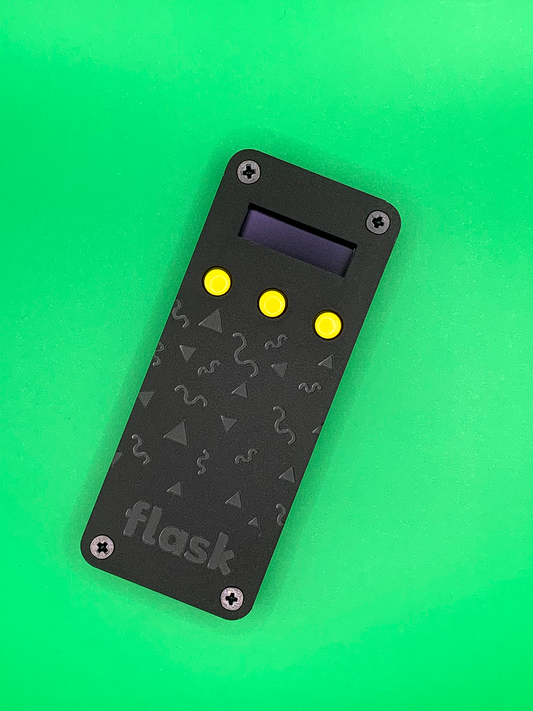 Black 90s Design Flask with Yellow Buttons