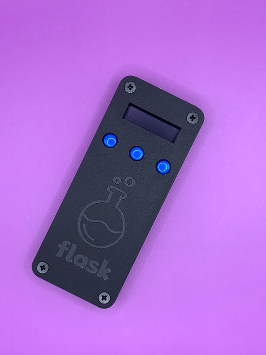 Black Flask with Blue Buttons